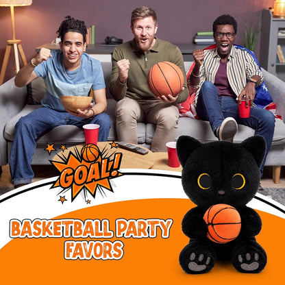 Black Cat Plush - 9" Stuffed Animal Holding Basketball Toy | Soft Cuddly Cat with Gray Heart Paw Pad Embroidery, Basketball Fans Gifts for Boys Girls,Sport Lover Decor