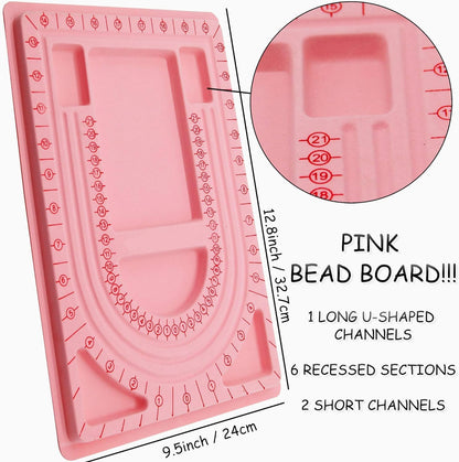 Pink Bead Board with Flock, 9.5 by 12.9-inch, Design Beading Board Tray | DIY Craft Tool for Girl and Necklace Beading Jewelry Designer