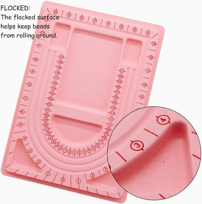 Pink Bead Board with Flock, 9.5 by 12.9-inch, Design Beading Board Tray | DIY Craft Tool for Girl and Necklace Beading Jewelry Designer