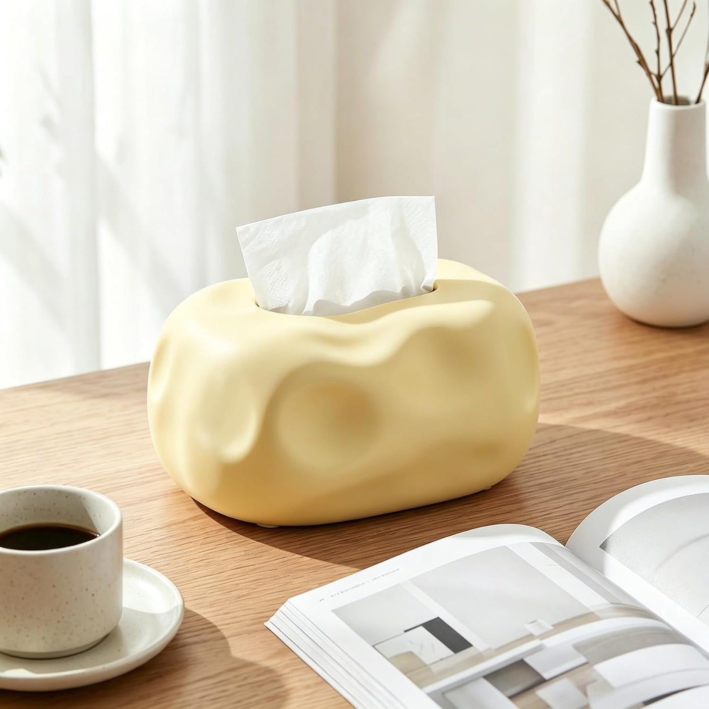 Decorative Tissue Box Cover Ceramic Modern Tissue Box Holder Facial Napkin Holder Tissue Box Dispenser for Bathroom Vanity, Living Room, Bedroom Dresser, Night Stand, Kitchen Countertop Office Desk
