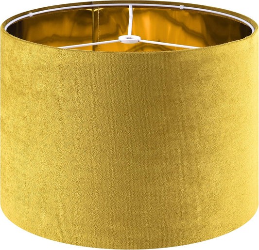 Set of 1 Large Drum Yellow Velvet Lamp Shade -16" Top x 16" Bottom x 10" High(Spider) Modern Lamp Shades For Table Lamps & Bedside Lamp Replacement Lampshade, Hand Crafted, Required Assembly