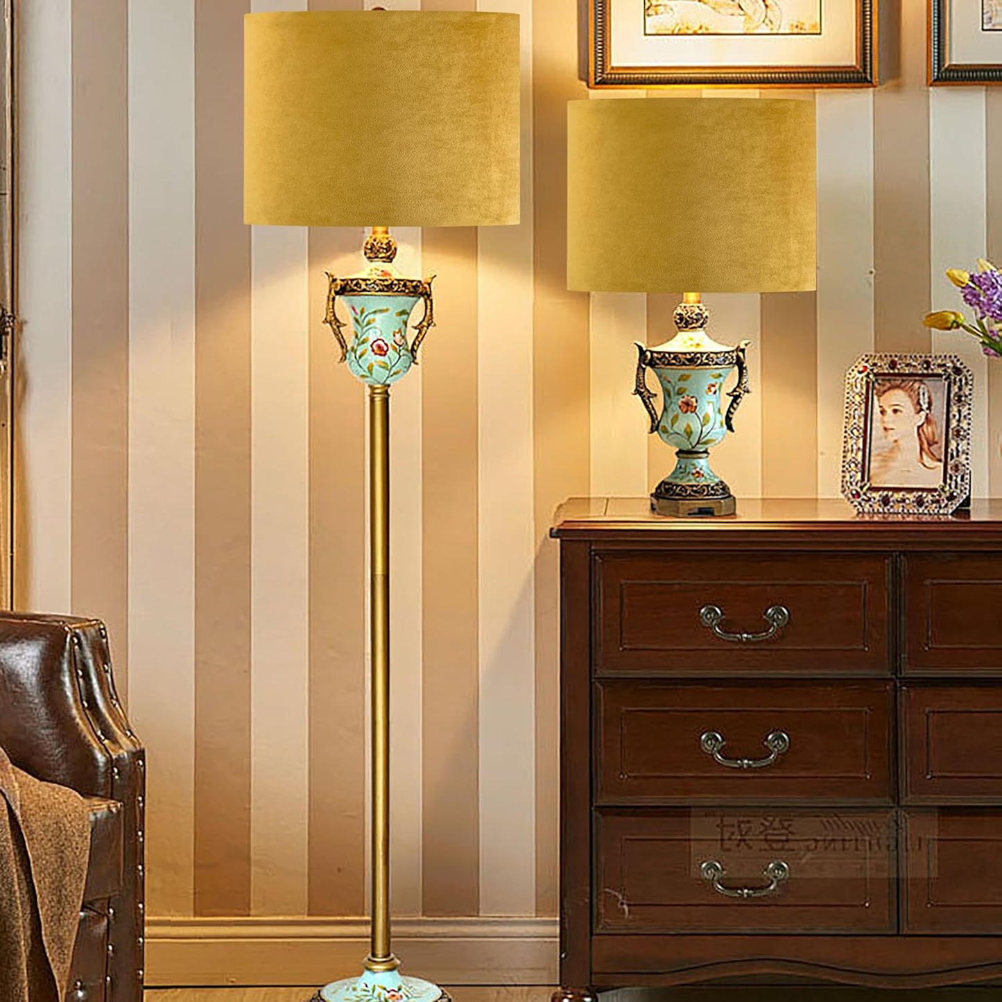 Set of 1 Large Drum Yellow Velvet Lamp Shade -16" Top x 16" Bottom x 10" High(Spider) Modern Lamp Shades For Table Lamps & Bedside Lamp Replacement Lampshade, Hand Crafted, Required Assembly