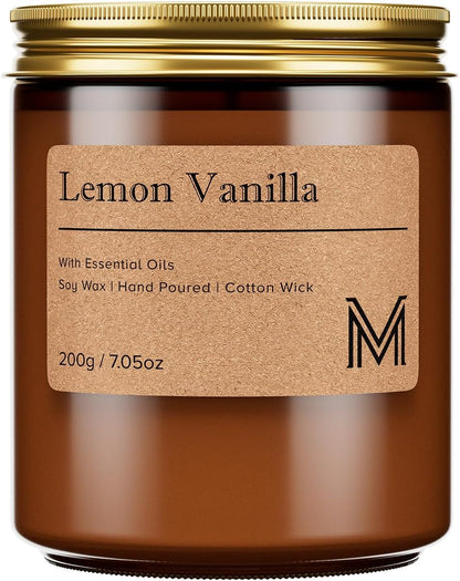 Lemon Vanilla Scented Small Candle, 7.5Oz Aromatherapy Candle for Home Fragrance, Soy Wax Candles Gift for Birthday, Housewarming, Amber Jar Candle for Stress Relief, Meditation, Yoga