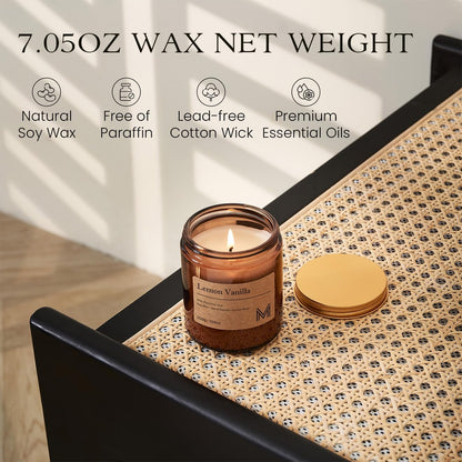 Lemon Vanilla Scented Small Candle, 7.5Oz Aromatherapy Candle for Home Fragrance, Soy Wax Candles Gift for Birthday, Housewarming, Amber Jar Candle for Stress Relief, Meditation, Yoga
