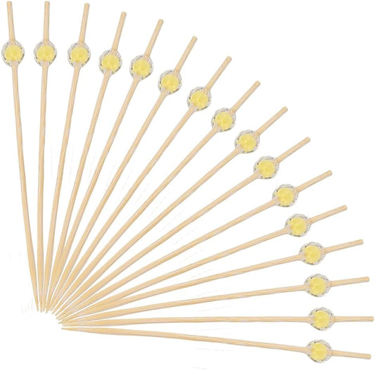 Cute Beads Disposable Bamboo Skewers Appetizer, Cocktail of Fruit Sticks Sandwich Dessert Long Toothpicks for Birthday Party Food Decoration Cocktail Picks Drinks Decoration (yellow)