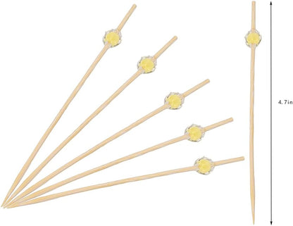 Cute Beads Disposable Bamboo Skewers Appetizer, Cocktail of Fruit Sticks Sandwich Dessert Long Toothpicks for Birthday Party Food Decoration Cocktail Picks Drinks Decoration (yellow)