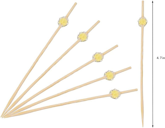 Cute Beads Disposable Bamboo Skewers Appetizer, Cocktail of Fruit Sticks Sandwich Dessert Long Toothpicks for Birthday Party Food Decoration Cocktail Picks Drinks Decoration (yellow)