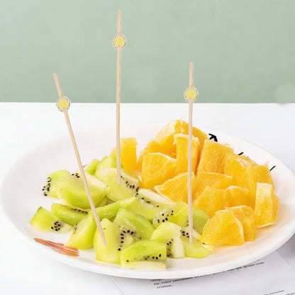 Cute Beads Disposable Bamboo Skewers Appetizer, Cocktail of Fruit Sticks Sandwich Dessert Long Toothpicks for Birthday Party Food Decoration Cocktail Picks Drinks Decoration (yellow)
