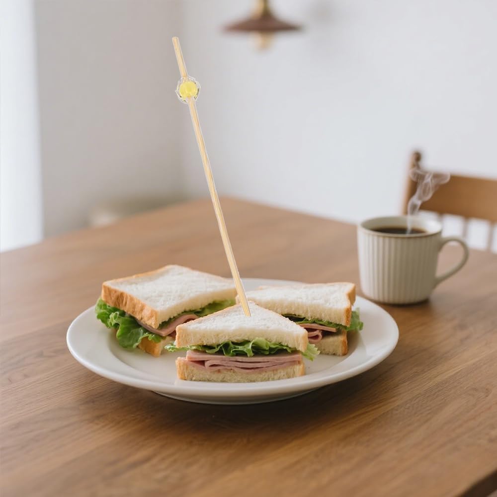 Cute Beads Disposable Bamboo Skewers Appetizer, Cocktail of Fruit Sticks Sandwich Dessert Long Toothpicks for Birthday Party Food Decoration Cocktail Picks Drinks Decoration (yellow)