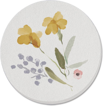 Thirstystone Yellow Floral Single Round Absorbent Stone Coaster Manufactured in the USA 4" Diameter Create Your Own Set