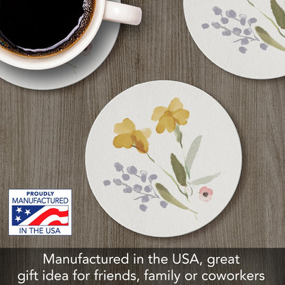 Thirstystone Yellow Floral Single Round Absorbent Stone Coaster Manufactured in the USA 4" Diameter Create Your Own Set