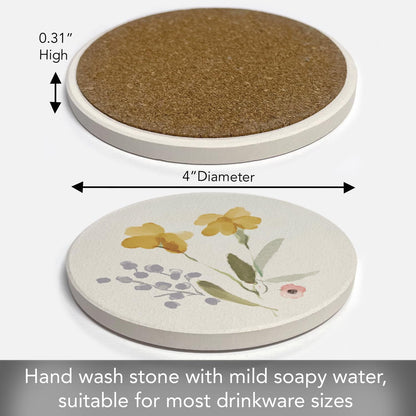 Thirstystone Yellow Floral Single Round Absorbent Stone Coaster Manufactured in the USA 4" Diameter Create Your Own Set