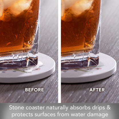 Thirstystone Yellow Floral Single Round Absorbent Stone Coaster Manufactured in the USA 4" Diameter Create Your Own Set
