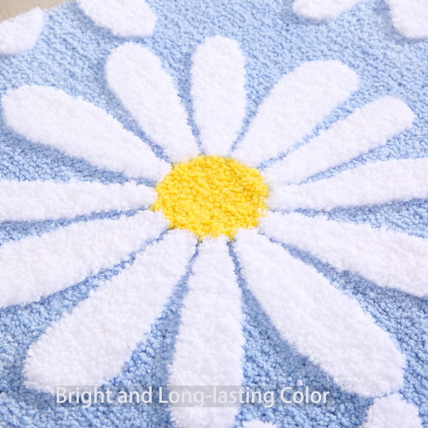 Blue Bathroom Rugs Cute Daisy Bath Mat White and Yellow Flower Decor Rug Non Slip Floor Carpet Microfiber Bathmat Super Absorbent Machine Washable Bathtub Mats for Shower (16x24 inch)