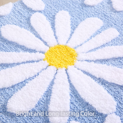 Blue Bathroom Rugs Cute Daisy Bath Mat White and Yellow Flower Decor Rug Non Slip Floor Carpet Microfiber Bathmat Super Absorbent Machine Washable Bathtub Mats for Shower (16x24 inch)