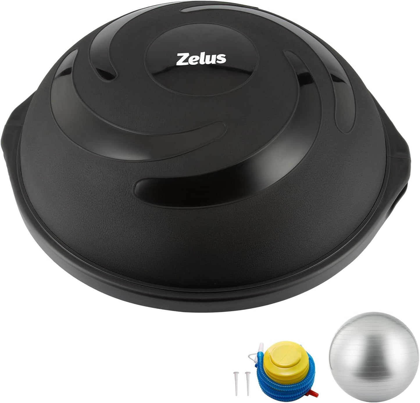 25in. Balance Ball | 660lb Inflatable Half Exercise Ball Wobble Board Balance Trainer w Nonslip Base | Half Yoga Ball Strength Training Equipment w 2 Bands, Pump, Extra Ball Included