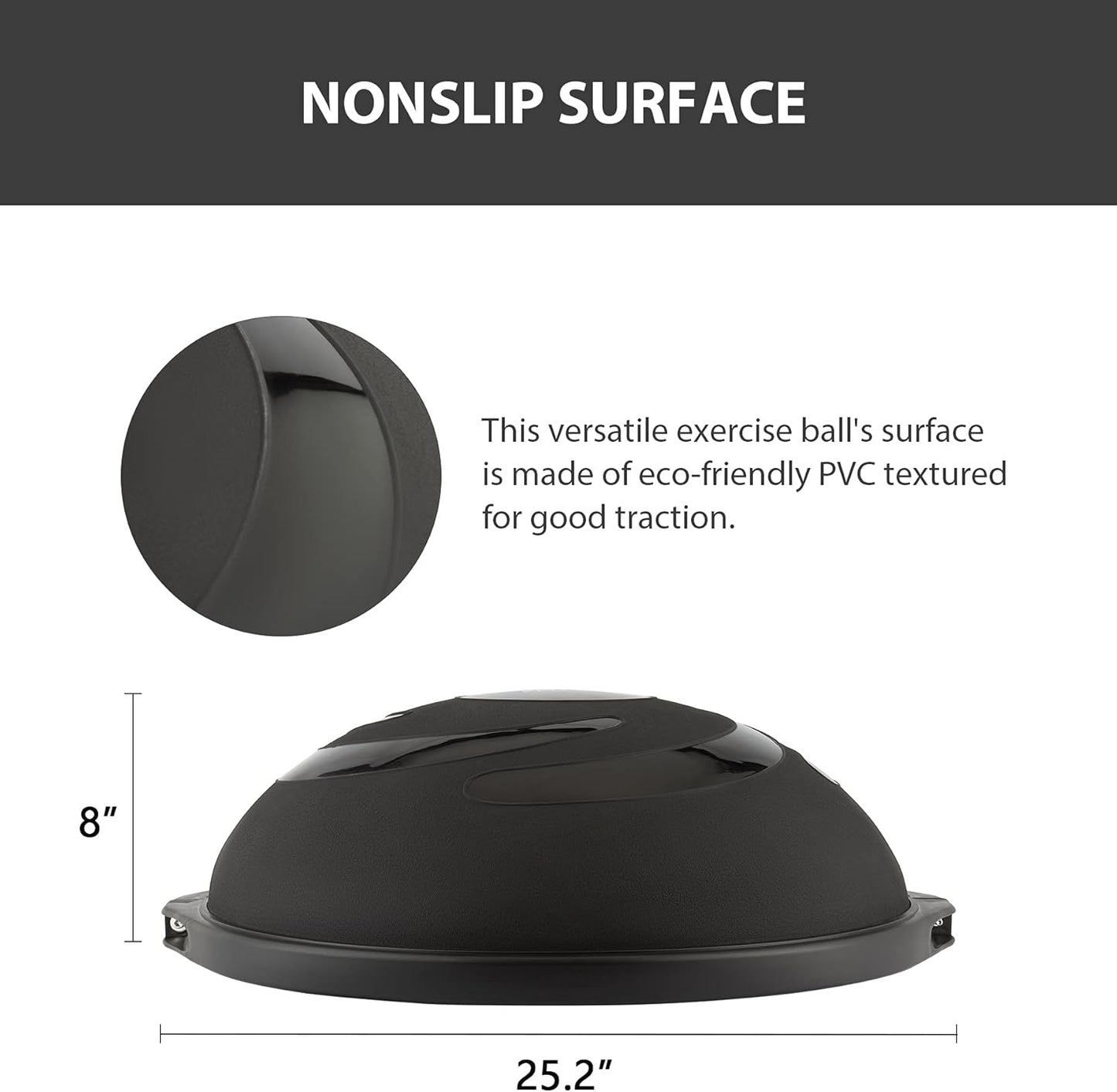 25in. Balance Ball | 660lb Inflatable Half Exercise Ball Wobble Board Balance Trainer w Nonslip Base | Half Yoga Ball Strength Training Equipment w 2 Bands, Pump, Extra Ball Included