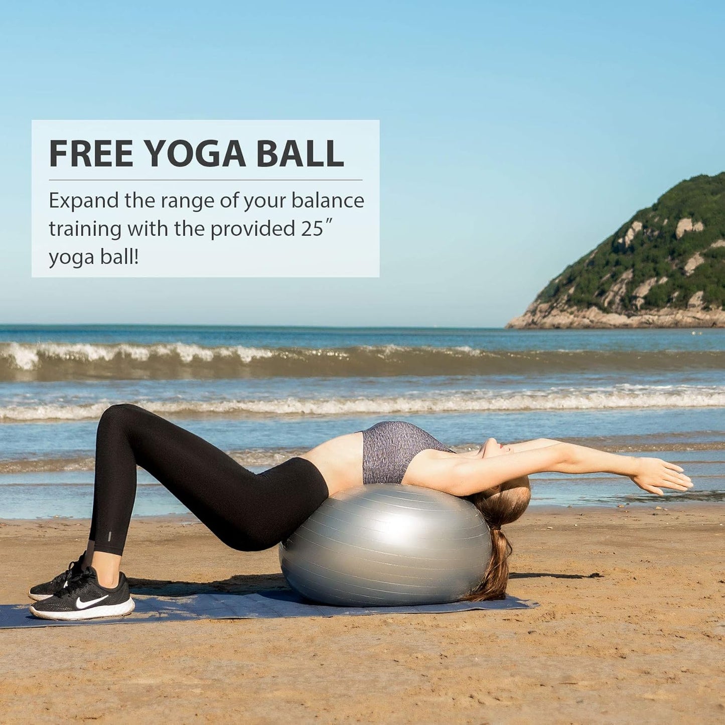 25in. Balance Ball | 660lb Inflatable Half Exercise Ball Wobble Board Balance Trainer w Nonslip Base | Half Yoga Ball Strength Training Equipment w 2 Bands, Pump, Extra Ball Included