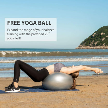 25in. Balance Ball | 660lb Inflatable Half Exercise Ball Wobble Board Balance Trainer w Nonslip Base | Half Yoga Ball Strength Training Equipment w 2 Bands, Pump, Extra Ball Included