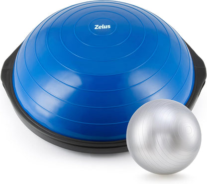 25in. Balance Ball | 660lb Inflatable Half Exercise Ball Wobble Board Balance Trainer w Nonslip Base | Half Yoga Ball Strength Training Equipment w 2 Bands, Pump, Extra Ball Included