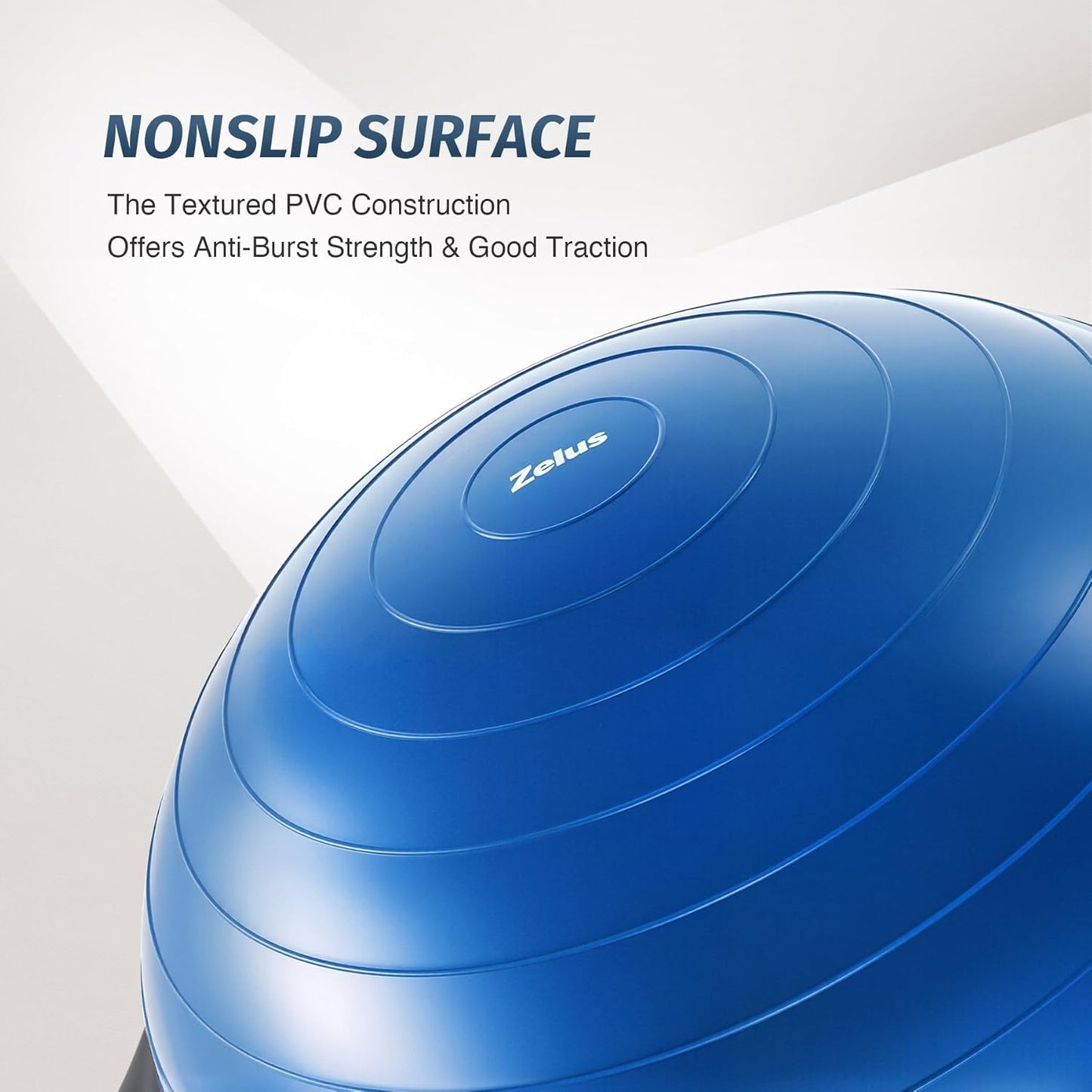25in. Balance Ball | 660lb Inflatable Half Exercise Ball Wobble Board Balance Trainer w Nonslip Base | Half Yoga Ball Strength Training Equipment w 2 Bands, Pump, Extra Ball Included