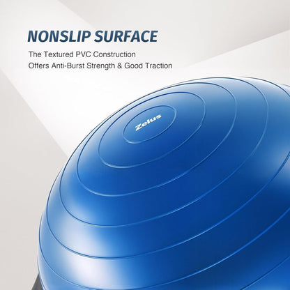 25in. Balance Ball | 660lb Inflatable Half Exercise Ball Wobble Board Balance Trainer w Nonslip Base | Half Yoga Ball Strength Training Equipment w 2 Bands, Pump, Extra Ball Included