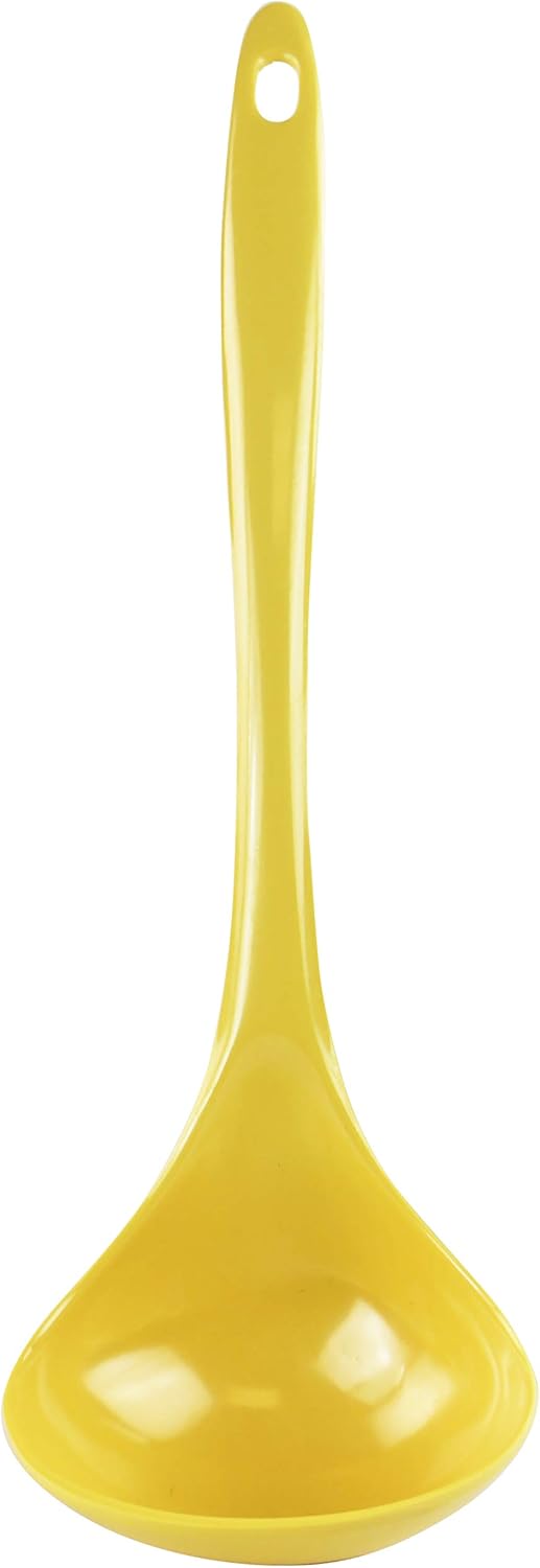 Melamine Soup Ladle Kitchen Utensil, Premium Quality Utensil with Heat Resistant Ergonomic Handle, Durable BPA-Free Plastic, 10.5 inch long, One Piece, Lemon