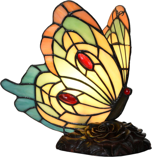 Tiffany-Style Yellow Butterfly Table Lamp | Stained Glass Lamp,Including 2W LED Bulbs,Bedroom,Nightstand Decor,Decorative, Night Light, Vintage Lamp