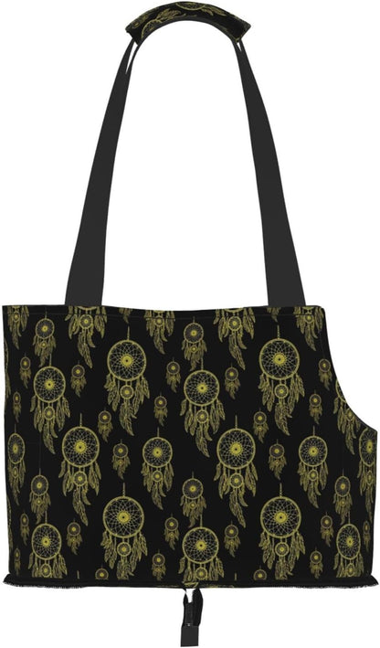 Soft Sided Pet Outdoor Purse Yellow Gold Dream Catcher, Portable Foldable Carrier Tote Bag for Small Dog Cat Puppy Kitten Travel Shopping Hiking
