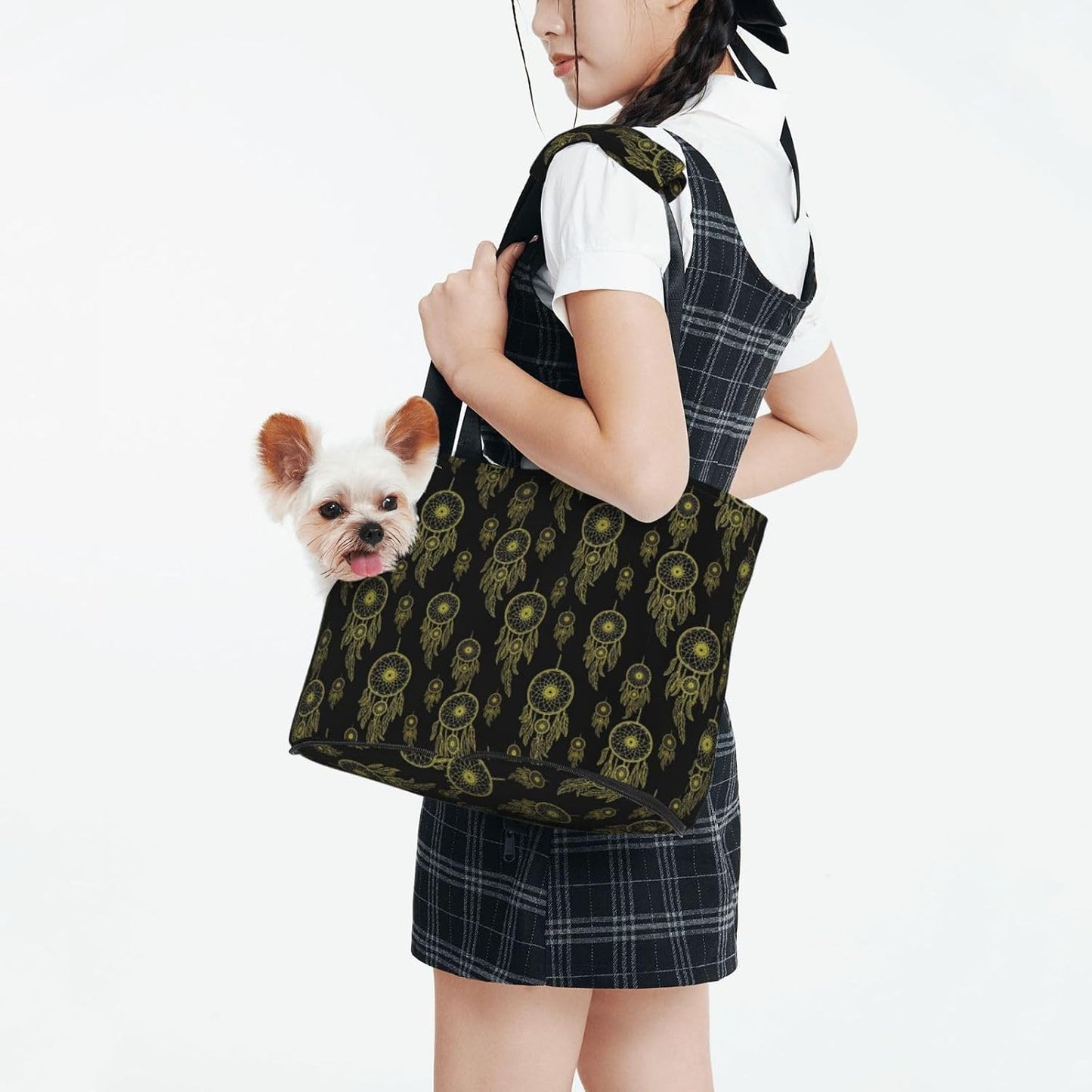 Soft Sided Pet Outdoor Purse Yellow Gold Dream Catcher, Portable Foldable Carrier Tote Bag for Small Dog Cat Puppy Kitten Travel Shopping Hiking