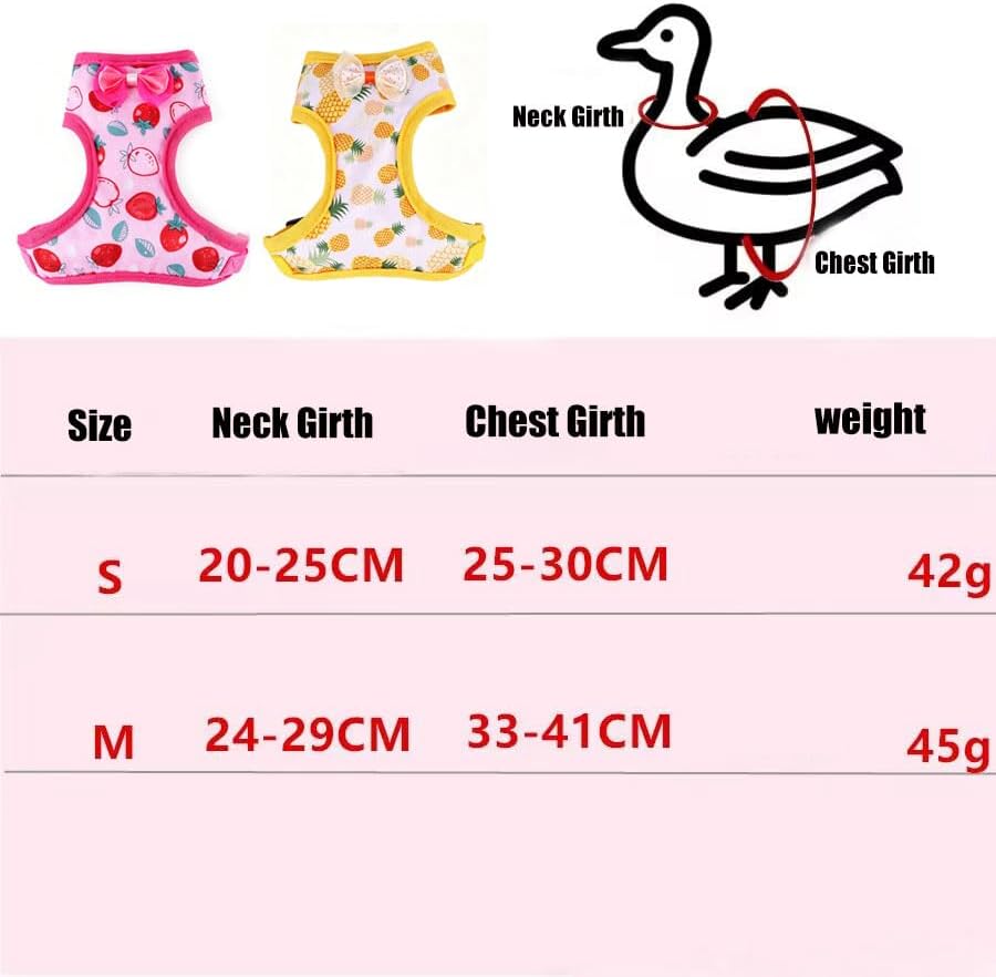 Chicken Harness and Leash Set Adjustable Mesh Breathable Pets Leashs Duck Training Harness for Goose Hen Rooster Parrots Dog Kitten,Yellow Pineapple M