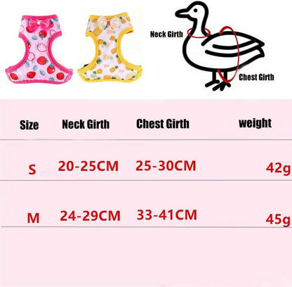 Chicken Harness and Leash Set Adjustable Mesh Breathable Pets Leashs Duck Training Harness for Goose Hen Rooster Parrots Dog Kitten,Yellow Pineapple M