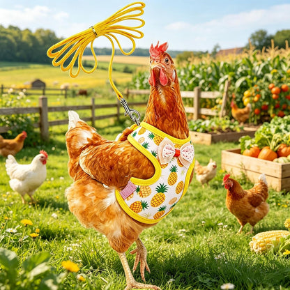 Chicken Harness and Leash Set Adjustable Mesh Breathable Pets Leashs Duck Training Harness for Goose Hen Rooster Parrots Dog Kitten,Yellow Pineapple M