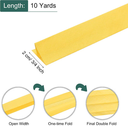 3/4 Inch Double Fold Bias Tape, Polyester Continuous Bulk Bias Tape for Sewing, Seaming Quilting Hemming Binding Crafts (Yellow 10 Yards)