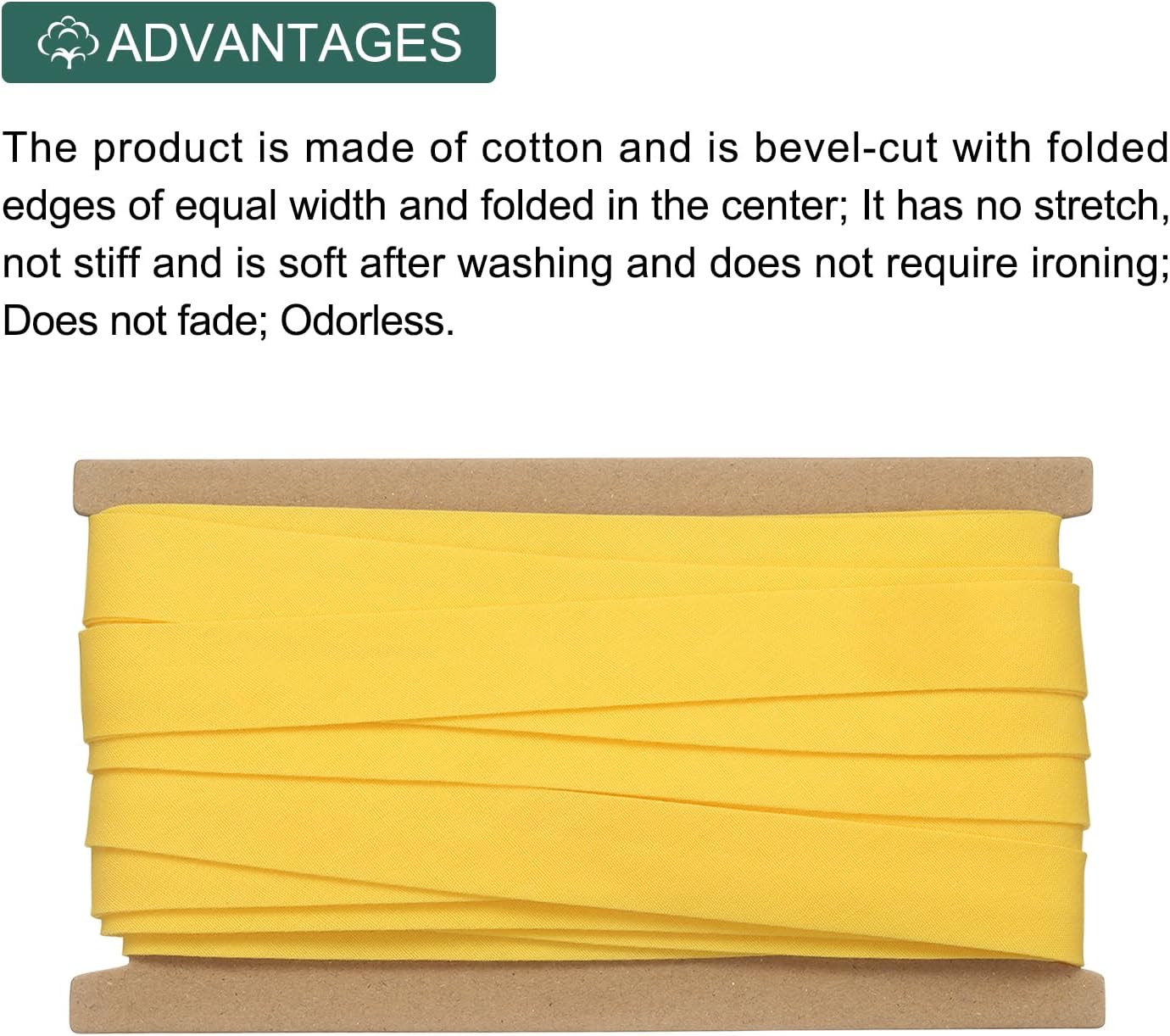 3/4 Inch Double Fold Bias Tape, Polyester Continuous Bulk Bias Tape for Sewing, Seaming Quilting Hemming Binding Crafts (Yellow 10 Yards)