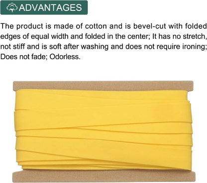 3/4 Inch Double Fold Bias Tape, Polyester Continuous Bulk Bias Tape for Sewing, Seaming Quilting Hemming Binding Crafts (Yellow 10 Yards)