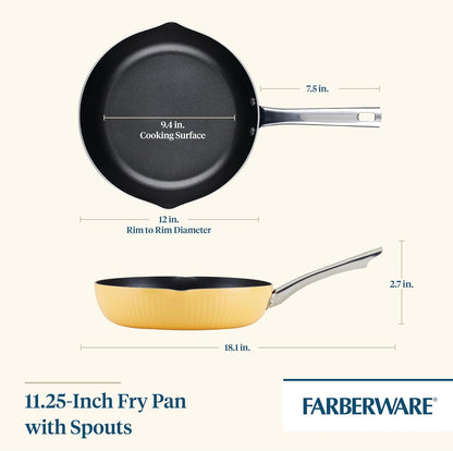 Style Nonstick Cookware Frying Pan/Skillet with Pour Spouts, Dishwasher Safe, 11.25 Inch - Yellow