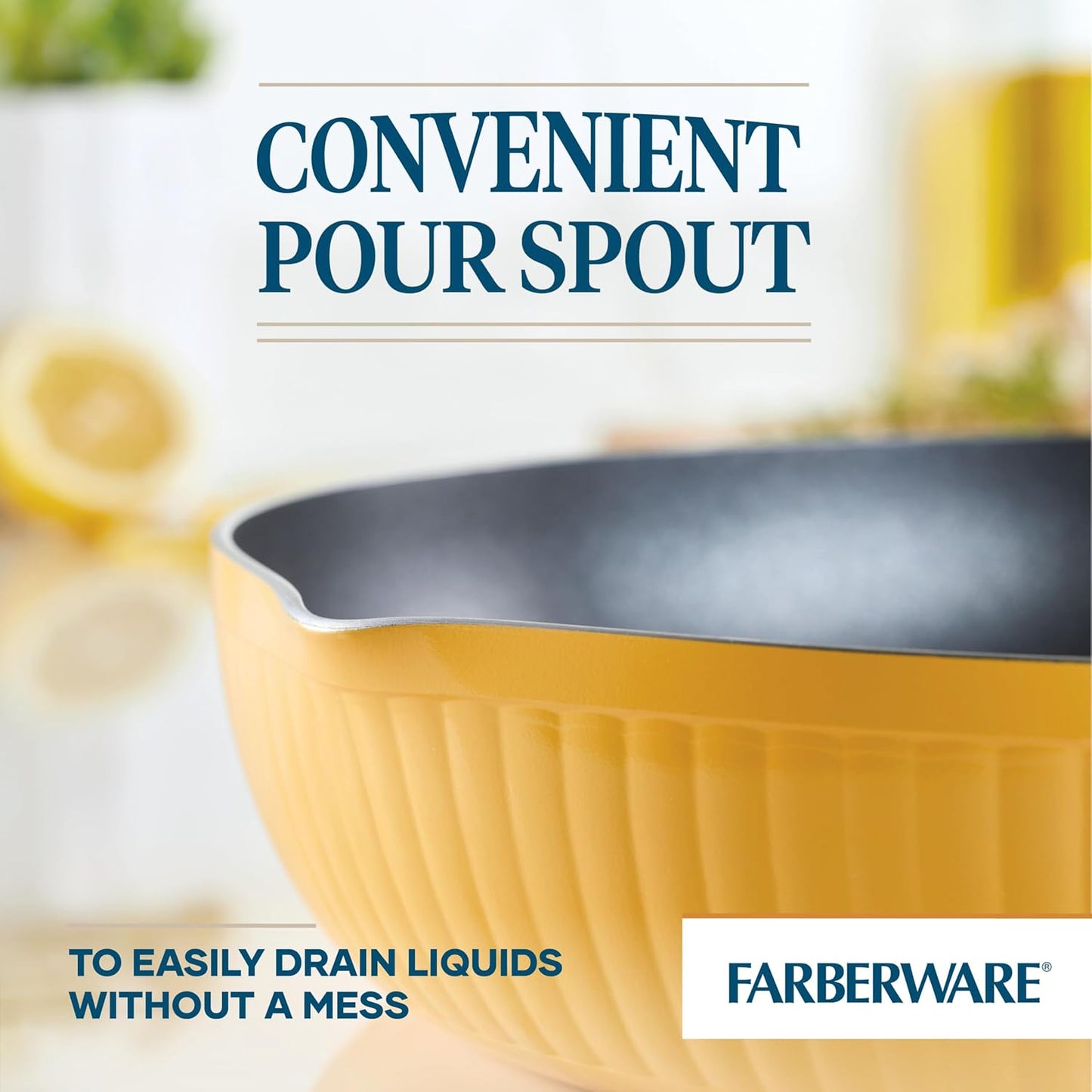 Style Nonstick Cookware Frying Pan/Skillet with Pour Spouts, Dishwasher Safe, 11.25 Inch - Yellow