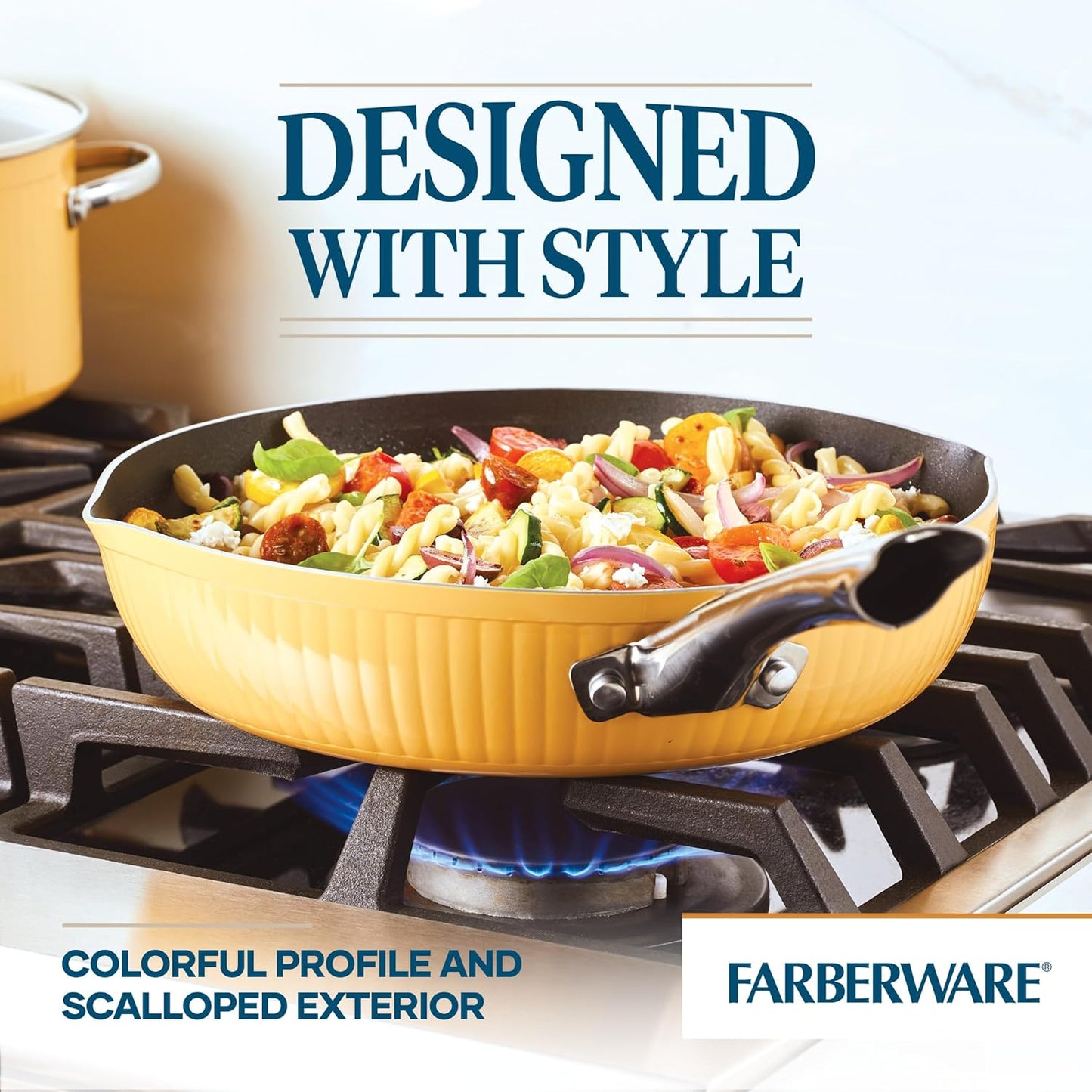 Style Nonstick Cookware Frying Pan/Skillet with Pour Spouts, Dishwasher Safe, 11.25 Inch - Yellow