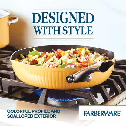Style Nonstick Cookware Frying Pan/Skillet with Pour Spouts, Dishwasher Safe, 11.25 Inch - Yellow
