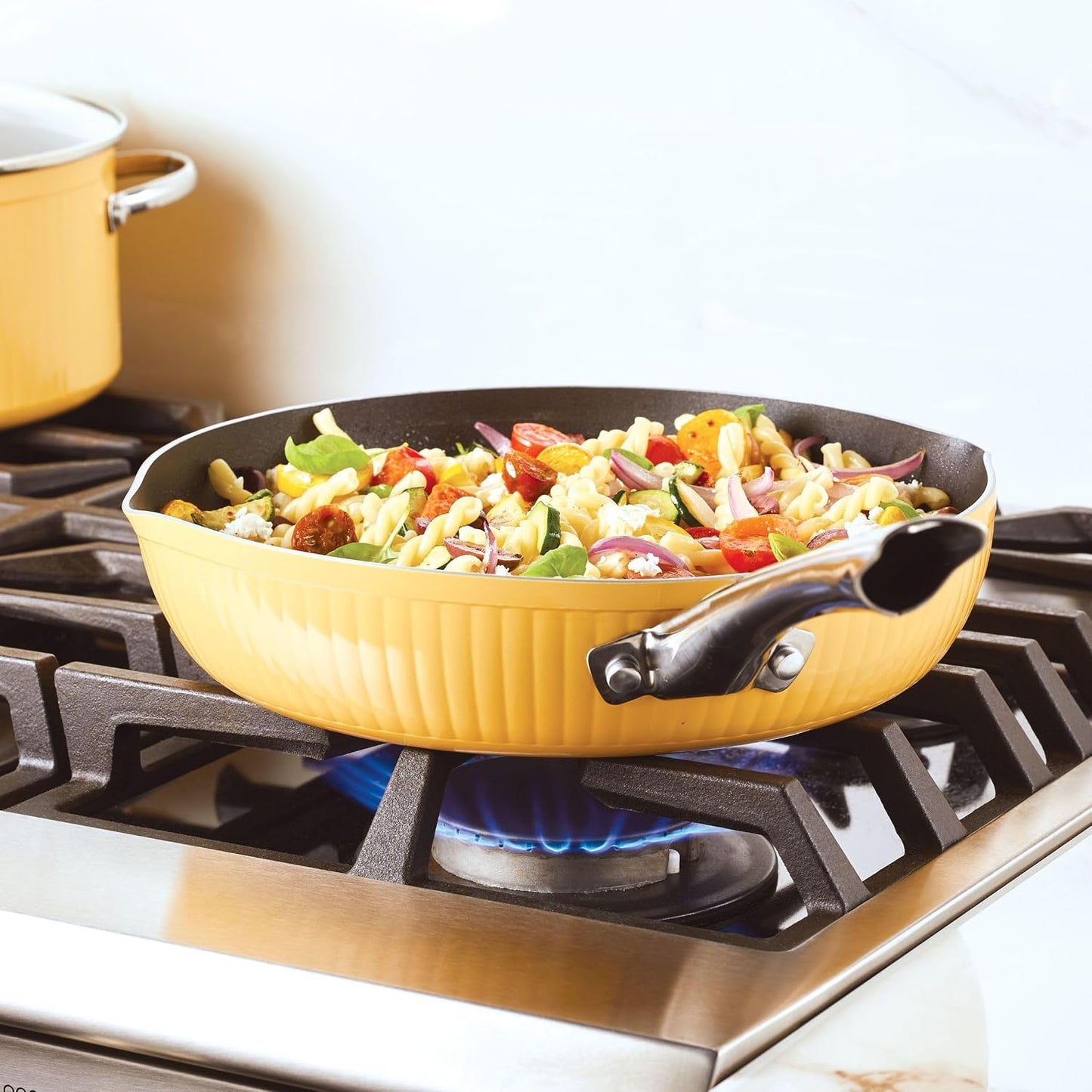 Style Nonstick Cookware Frying Pan/Skillet with Pour Spouts, Dishwasher Safe, 11.25 Inch - Yellow
