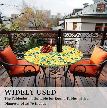 Waterproof Tablecloth with Elastic Tablecloth for Round Tables 36"-70" for Indoor Outdoor Patio Use, 52Inch, Lemon