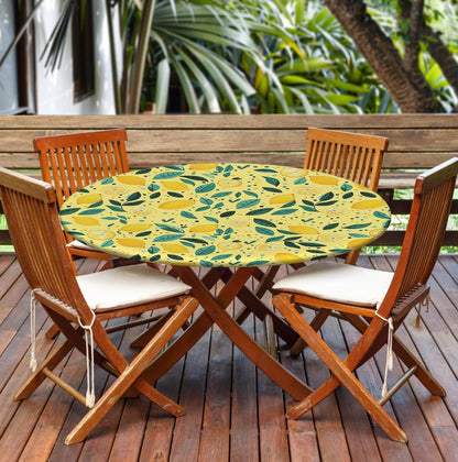 Waterproof Tablecloth with Elastic Tablecloth for Round Tables 36"-70" for Indoor Outdoor Patio Use, 52Inch, Lemon