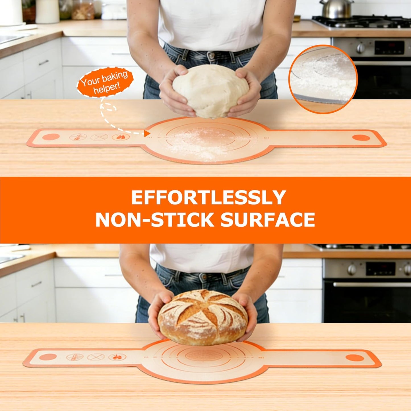 Silicone Bread Sling Mat for Dutch Oven, 2 PCS Non-Stick & Reusable Bread Baking Supplies with Long Handles, Easily Transfer Sourdough & Baking, Dishwasher Safe (Round, Yellow)