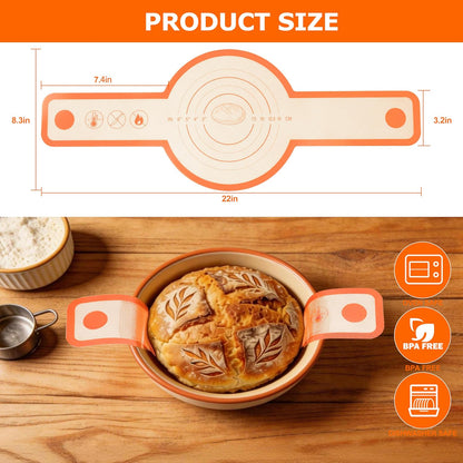 Silicone Bread Sling Mat for Dutch Oven, 2 PCS Non-Stick & Reusable Bread Baking Supplies with Long Handles, Easily Transfer Sourdough & Baking, Dishwasher Safe (Round, Yellow)