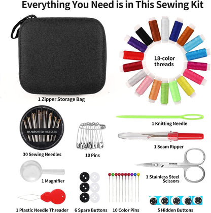 Sewing Kit Basic, Needle and Thread Kit with Sewing Supplies and Accessories for Adults,Beginner,Home,Travel,Emergency Including Scissors,Measure Tape,Needle Threader and More