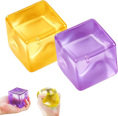 Squeeze Toys Squishy Block Set, Slow Rising Sensory Stress Relief Fidgets, Calm Down Anxiety Relief for Kids Adults, 2 Pack - Yellow & Purple