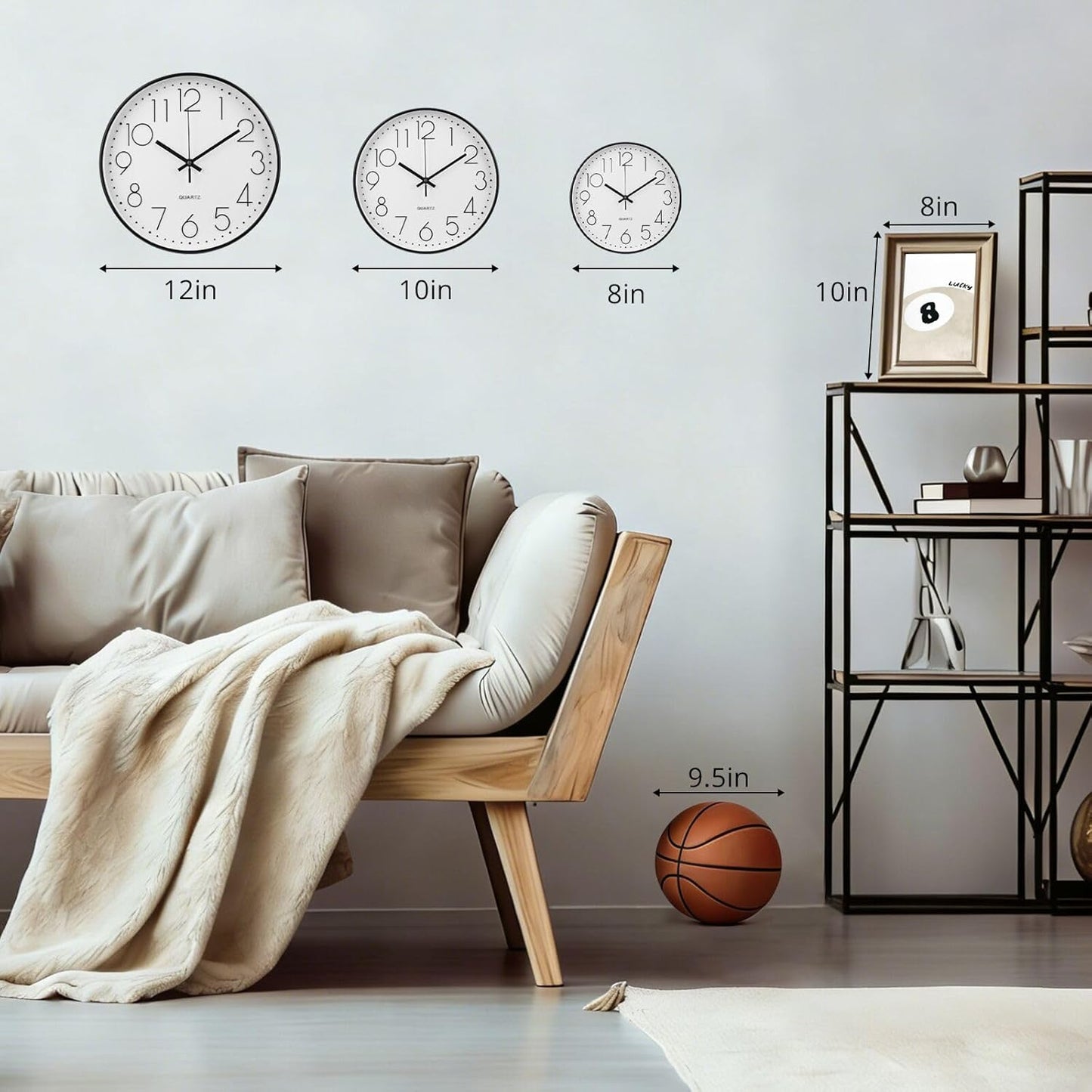 Wall Clock Non-Ticking Silent Modern Simple Style Round Decor Clock Stereoscopic Dial Quartz Wall Clocks for Home/Office/School/Living Room/Bedroom/Kitchen (Yellow, 8inch)
