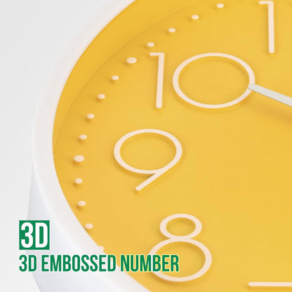Wall Clock Non-Ticking Silent Modern Simple Style Round Decor Clock Stereoscopic Dial Quartz Wall Clocks for Home/Office/School/Living Room/Bedroom/Kitchen (Yellow, 8inch)