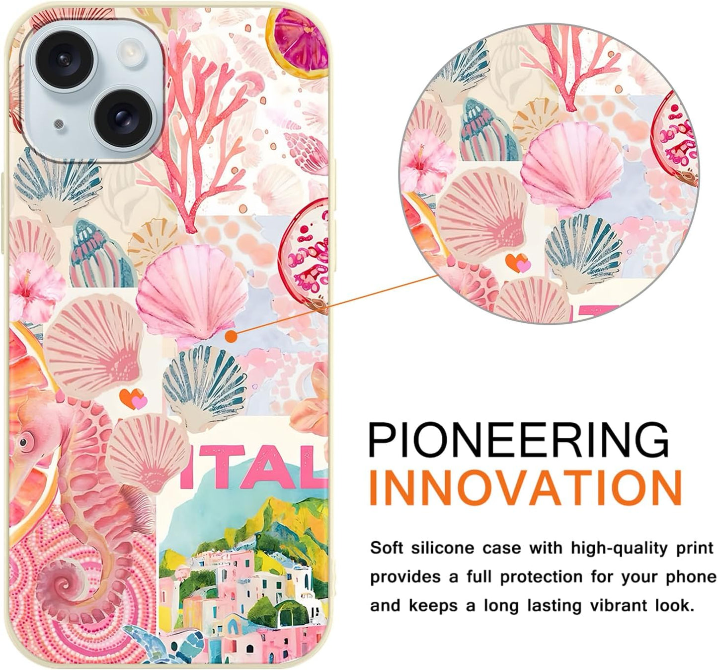 2 Pack Cute Summer Fruit Collage Phone Case for iPhone 15 6.1", Aesthetic Lemon Citrus Flower Floral Pattern Design Cases Shockproof Soft Slim Flexible Silicone Cover for Women Girls